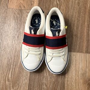 Polo by Ralph Lauren Cream Sneakers with Navy & Red Strap